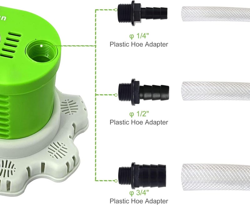 AgiiMan Pool Cover Pump Above Ground - 850 GPH Submersible Water Pump for Pool Draining, Portable Small Sump Pumps with 16' Drainage Hose and 25' Power Cord, 3 Adapters, Green - Image 2